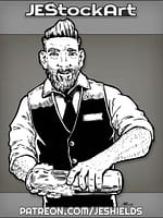Middle Aged Hispanic Bartender With Trendy Hair Pouring Ice by Jeshields