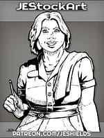 Smiling Healthy Waitress With Towel Pen And Paper by Jeshields