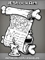 Arcane Scroll With Runes Wound Around Bones With Candle And Jar by Jeshields