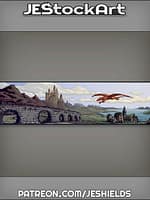 Dragon Flying Over Kingdom Town By The Sea by Jeshields