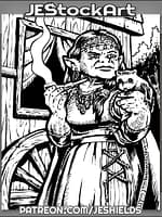 Elder Gnome Gypsy Woman With Pet By Cart by Jeshields