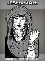 Arabian Woman With Mottled Skin In Head Cloth And Jewelry by Jeshields