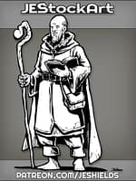 Bald Man In Cloak With Open Book And Curved Walking Cane by Jeshields