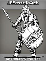 Celtic Warrior With Braided Beard Wields Shield And Spear by Jeshields