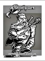Dwarven Bard With Axe Rocks On His Guitar by Jeshields