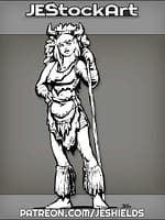 Female Druid Feline Humanoid With Staff And Horned Headdress by Jeshields