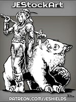 Female Elven Druid With Stave And Owlbear by Jeshields