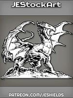 Roaring Dragon With Wings Spread Standing On Large Treasure Mound by Jeshields