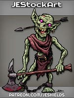 Rotting Goblin Zombie With Axe And Arrow Thru Head by Jeshields