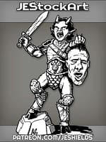 Satyr Gladiator Yelling And Holding Severed Giant Head by Jeshields