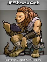 Seated Humanoid Lion Scholar Without Wings Reading Books by Jeshields