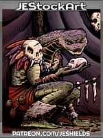 Tribal Snakeman Shaman Reading Bones In Tent by Jeshields