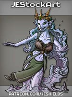 Undine With Long Hair In Shells And Linen Swirls In Water by Jeshields