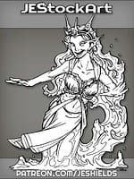 Undine With Long Hair In Shells And Linen Swirls In Water by Jeshields