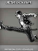 Biker In Jacket And Helmet With Fist Tattoo Leap Kicks by Jeshields