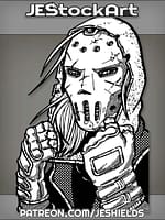 Hooded Man In Weathered Hockey Mask And Gloves by Jeshields