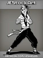 Scarred Martial Artist With Mullet And Earrings In Dark Pants by Jeshields