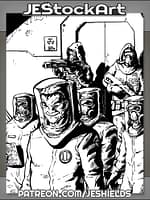 Scientists In Hazmat Suits With Guards by Jeshields