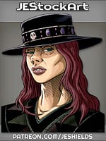 Wavy Haired Beautiful Woman In Skull Banded Cowboy by Jeshields