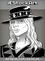 Wavy Haired Beautiful Woman In Skull Banded Cowboy by Jeshields