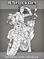 Female Mechanic On Motorcycle Looking In The Distance by Jeshields