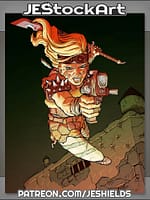 Leaping Amazon With Sword And Gun by Jeshields