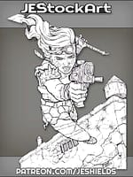 Leaping Amazon With Sword And Gun by Jeshields