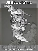 Leaping Amazon with Gun and Sword by Jeshields