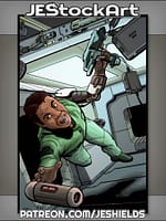 Adventurer With Cyber Arm In Zero Gravity by Jeshields