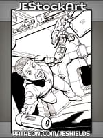 Adventurer With Cyber Arm In Zero Gravity by Jeshields