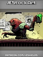 Alien Barkeep With Frosty Mug Behind Bar by Jeshields