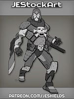 Armored Skull Villain With Blade And Gun by Jeshields