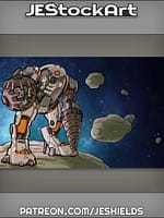 Asteroid Mining Mech On Floating Rock by Jeshields