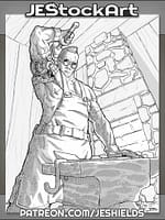 Cybernetic Blacksmith Hammers on an Anvil by Jeshields