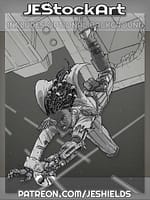 Cybernetic Space Pirate Leaps from Airlock by Jeshields