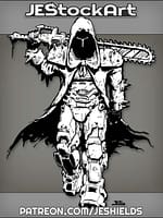 Grim Dark Cloaked Warrior With Chain Sword by Jeshields