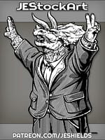 Mutant Saurian Dinosaur In Suit Holding Up Peace Signs by Jeshields