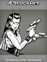 Pulp Alien Female Adventurer With Pistols And Antennae by Jeshields