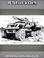 Six Wheeled Vehicle With Mounted Laser In Desert by Jeshields