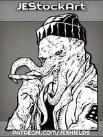 Tentacled Homeless Alien In Beanie Smoking A Cigar by Jeshields