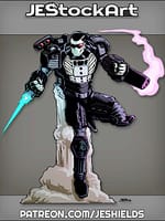 Tuxedo Themed Power Armor In Flight With Smoking Gun by Jeshields