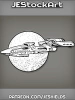 Long Spacecradt Floating In Front Of Moon by Jeshields