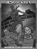 Ninja Hero versus Kabuki Guards by Jeshields