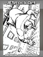 Business Man In Suit Leaps Across Building Tops Over Traffic Street by Jeshields