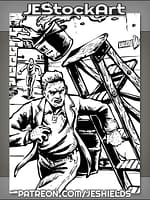 Running Man In Suit Pulls Ladder Down Behind Him by Jeshields