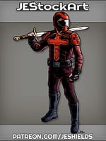 Crusader In Leather Motorcycle Suit With Sword by Jeshields