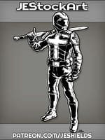 Crusader In Leather Motorcycle Suit With Sword by Jeshields