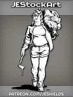 Chubby Redneck Woman With Bloody Tool And Burlap Bag by Jeshields