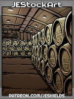 Warehouse Full Of Round Chemical Containers by Jeshields