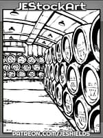 Warehouse Full Of Round Chemical Containers by Jeshields